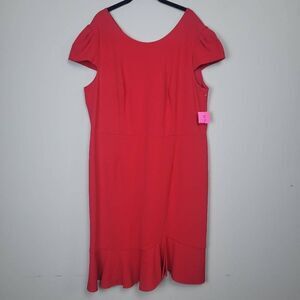 New Betsy Johnson Womens Midi Dress Red Plus Size 18W Flounce Cap Sleeve Ruffle